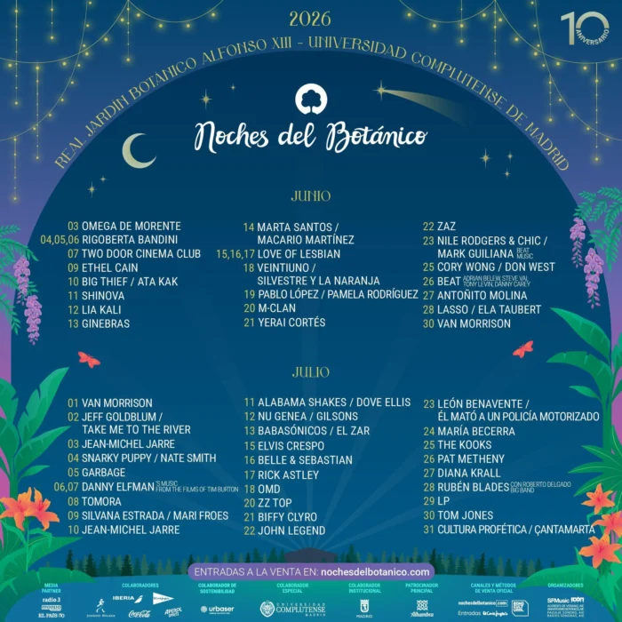 Noches del Botánico 2026 en Madrid: fechas, cartel completo de actuaciones, horarios y precio de las entradas