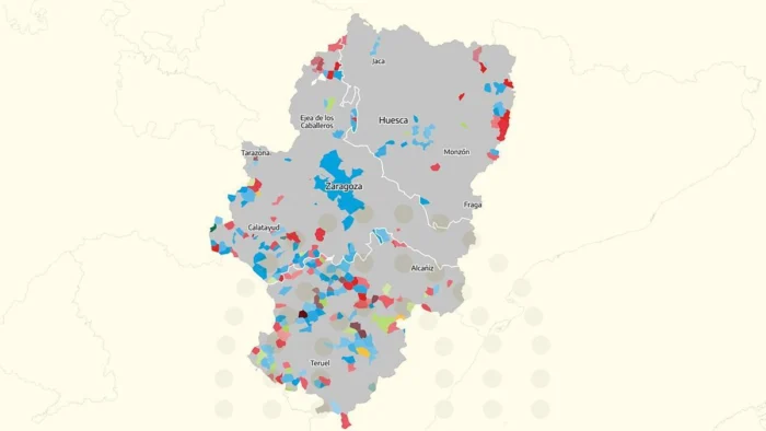 El mapa del Arag&oacute;n de cada partido en las elecciones de 2026
