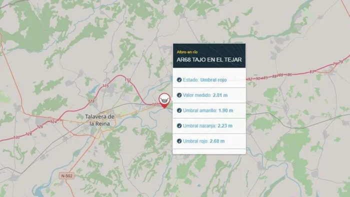 Castilla-La Mancha env&iacute;a un mensaje Es-Alert a los pueblos de la ribera del Alberche ante la subida del caudal