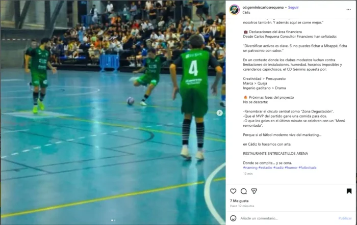 CD Géminis Carlos Requena parodia el ‘naming rights’ del estadio del Cádiz CF
