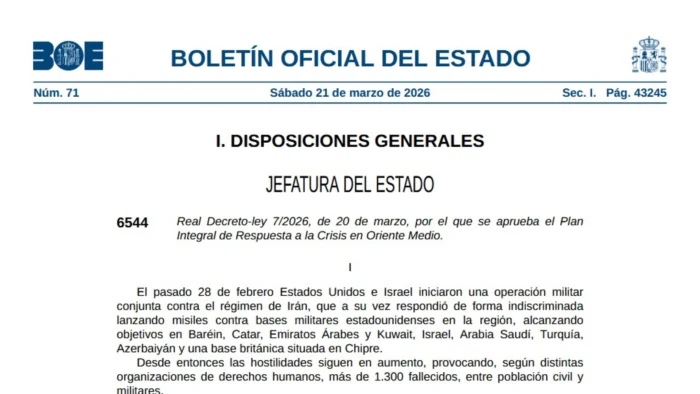 Plan Integral de Respuesta a la Crisis en Oriente Medio Publicado en el BOE