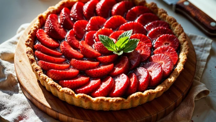 La receta más sencilla y rápida para hacer una tarta de hojaldre con crema, chocolate y fresones