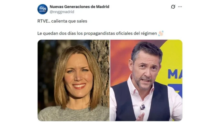 Nuevas Generaciones del PP de Madrid arremeten contra RTVE tras la decisión en Hungría