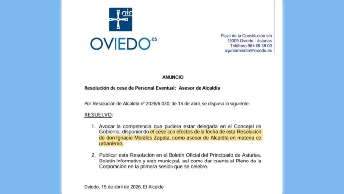 Alcalde de Oviedo destituye a su asesor de Urbanismo tras denuncia interna